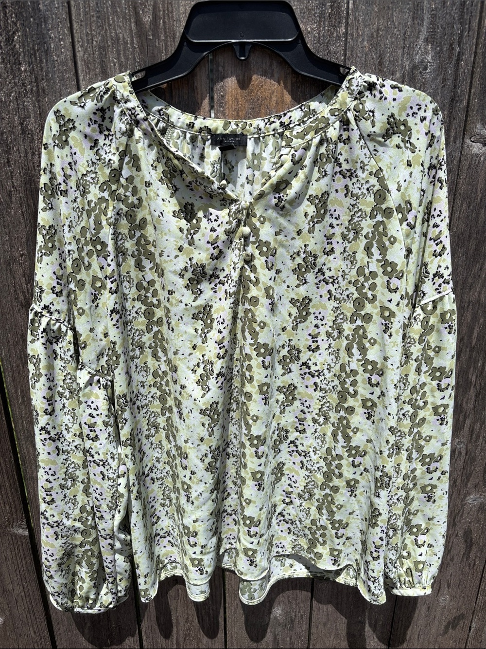 Ann Taylor Olive Floral round Neck with 5 button opening Long Sleeve Blouse